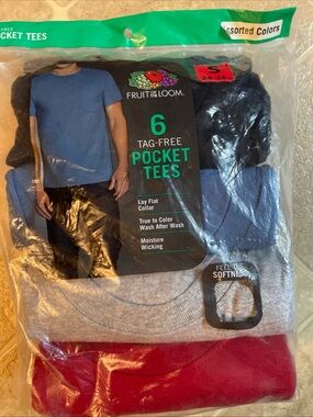 New Men's S 34 36 Fruit of the Loom Pocket Tees T-Shirts 6 Pack